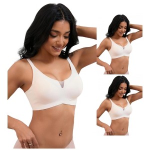 INSPIRE CHIC 3 Pcs Women's Mesh Wirefree Adjustable Straps Padded Comfortable Push Up Bras - 1 of 4