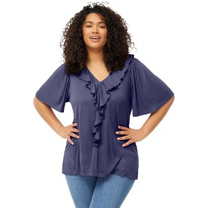 ellos Ruffle Neckline Flutter Sleeve Tunic - 1 of 3