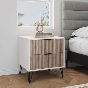KTMBDW Modern Nightstand, Accent Bedside End Side Table with 2 Storage Drawers, and Metal Legs for Living Room or Bedroom - 1 of 4