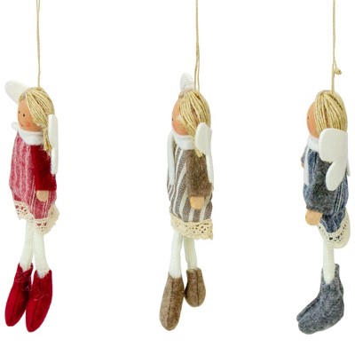 Set of 3 Hanging Angel Doll Christmas Ornaments with Striped Dresses
