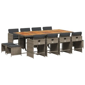 vidaXL Patio Dining Set Set of 12 Grey PE rattan Large Foldable - 1 of 4
