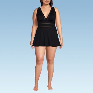 Lands' End Women's Mesh V-neck Mini Swim Dress Swimsuit - 1 of 4