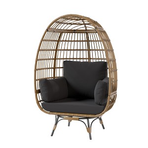 Wicker Egg Chair, 360 Swivel Rattan Egg Chair with Beige Cushion, Indoor Outdoor Lounger Metal Frame Stand for Garden, Balcony, Living Room - 1 of 4