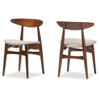 Set of 2 Flora Mid-Century Modern Light Gray Fabric & Oak Medium Brown Finishing Wood Dining Chairs - Baxton Studio: Upholstered, Tapered Legs