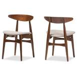Set of 2 Flora Mid-Century Modern Light Gray Fabric & Oak Medium Brown Finishing Wood Dining Chairs - Baxton Studio