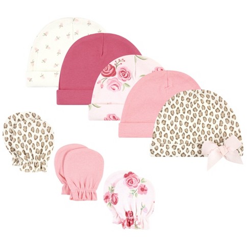 Hudson Baby Infant Girl Cotton Cap And Scratch Mitten Set, Blush Rose ...