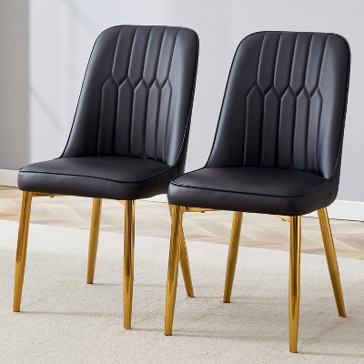QingMoon Modern Dining Chairs Set of 2, Equipped with PU Leather Backrest Cushions and Metal Legs, for Restaurants, Kitchens, and Bedrooms