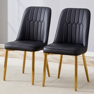 QingMoon Modern Dining Chairs Set of 2, Equipped with PU Leather Backrest Cushions and Metal Legs, for Restaurants, Kitchens, and Bedrooms - 1 of 4