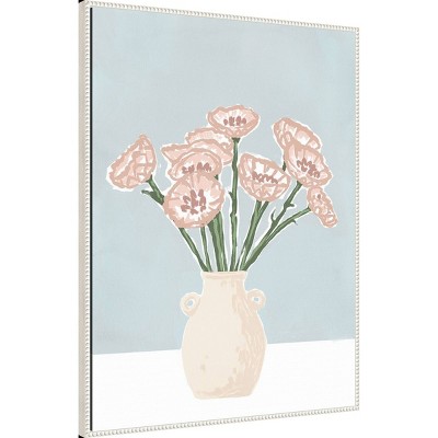 32"x42" Pastel Pink Floral Canvas Wall Art with White Frame