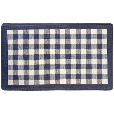 Kate Aurora Navy & White Buffalo Plaid Memory Foam Anti-Fatigue Kitchen Floor Mat 30 In. W X 18 In. L
