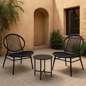 GustoWave 3-Piece Patio Bistro Set With Side Table And 2 Chairs For Balcony, Patio, Garden, Black - 1 of 4