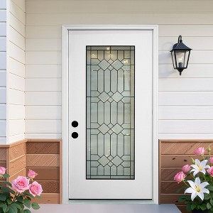 Durable 36 in. x 80 in. Full Lite Decorative Glass Right Hand Inswing Fiberglass Front/Exterior Door- Finished White - 1 of 4