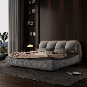 Sapphtopaz Bed Frame Luxury Upholstered Platform Bed with Oversized Padded Backrest and Solid Wood Frame, Solid Wood Slats, No Box Spring Needed - 1 of 4