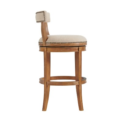 Weathered Brown and Beige Swivel Bar Stools with Nailhead Trim