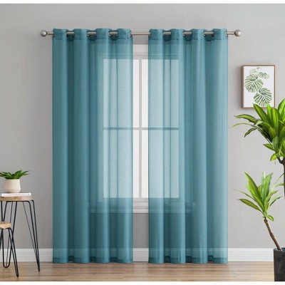 HLC.ME Semi Sheer Voile Light Filtering Transparent Window Curtain Grommet Panels - Set of 2