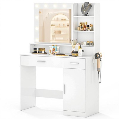 Aukfa Dressing Table and Mirror, Dressing Table and Bedroom With 2 Drawers Table with 3-color Light Options for Adjustable Brightness, White