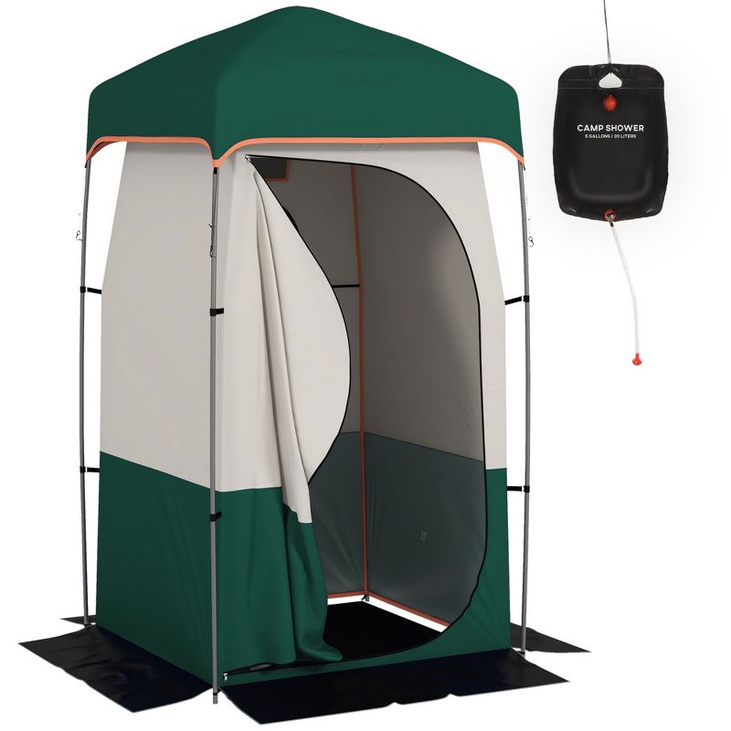 Outsunny Camping Shower Tent, Privacy Shelter with Solar Shower Bag, Removable Floor and Carrying Bag, Green, 1 of 7