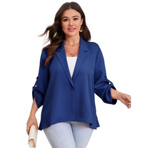 BLUEMING Womens Plus Size Long Sleeve Lapel Collar Draped Open Front Flowy Work Office Jacket Suit Blazer - 1 of 4