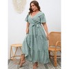 Garvee Women Plus Size V Neck Wrap Maxi Dress High Waist Ruffle Summer Casual Dress with Belt Short Sleeve - 4 of 4