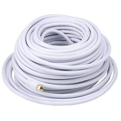 Monoprice Coaxial Cable - 100 Feet - White | RG6 Quad Shield CL2 with F Type Connector, 75 Ohm 18AWG