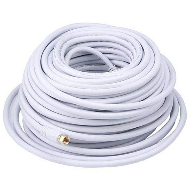 Monoprice Coaxial Cable - 100 Feet - White | RG6 Quad Shield CL2 with F Type Connector, 75 Ohm 18AWG, 1 of 4