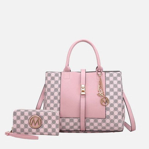 MKF Collection Satchel Vegan Leather Bag Circular Print with Wallet 2-Piece Set, Yuliana | MKF Collection by Mia K – Pink