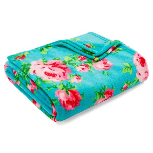 Full/queen Printed Bed Blanket Aqua Floral - Betseyville: Lightweight ...