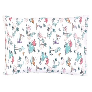 Hudson Baby Infant Girl Cotton Toddler Pillow Case, Pink Dinosaur Adventures, One Size - 1 of 2