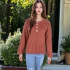 Anna-Kaci Women's Contrast Half Button Henley Down Textured Long Sleeve Sweater - 4 of 4