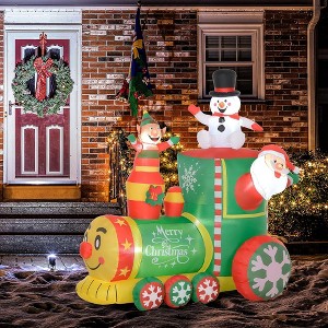 QingMoon Christmas Inflatable Train, 5.9 FT Holiday Blow Up Decorations with Santa, Snowman and Gingerbread for Yard, Lawn and Garden - 1 of 4