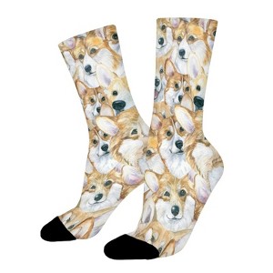 Dog Corgi Face Women Printed Crew Socks Funny Funky Socks Soft Polyester Novelty Gifts for Artists Men - 1 of 4