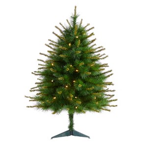 Nearly Natural 3-ft New England Pine Artificial Christmas Tree with 50 Clear Lights and 117 Bendable Branches - 1 of 4