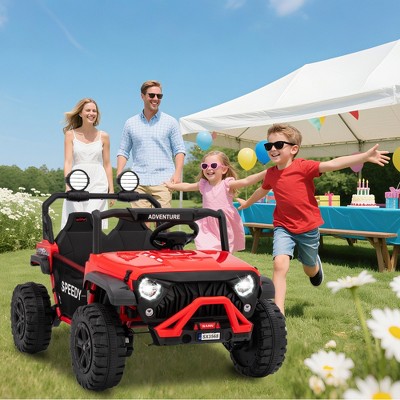 2 Seater 24V Ride on Car, Fast 4.97MPH Truck, 4WD Kids Electric Vehicles with Remote Control, Spring Suspension, Front & Behind LED Lights, 3 Speeds