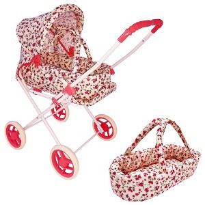 The New York Doll Collection Heart Printed Doll Bassinet Stroller with Travel Carry Bag - 1 of 4