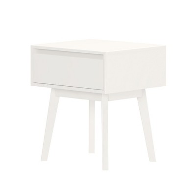White Modern Solid Wood Nightstand with Storage Drawer