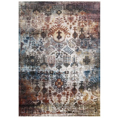 Modway Success Tahira Transitional Distressed Vintage Floral Moroccan Trellis 5x8 Area Rug