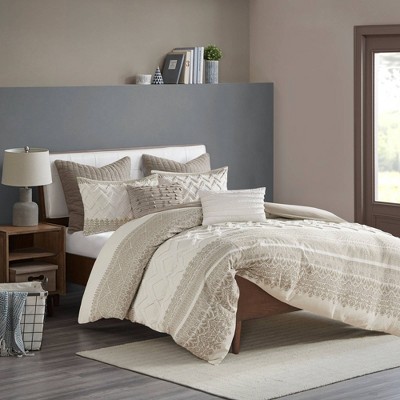 Taupe Cotton King/California King Duvet Cover Set with Textured Accent