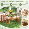 Tangkula Wooden Plant Stand Set of 2 w/ Teak Oil Finish Slatted Top Rustic Plant Rack - 4 of 4