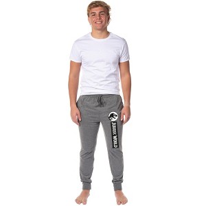 Jurassic World Mens' Movie Film Park Logo Sleep Jogger Pajama Pants Graphite - 1 of 3