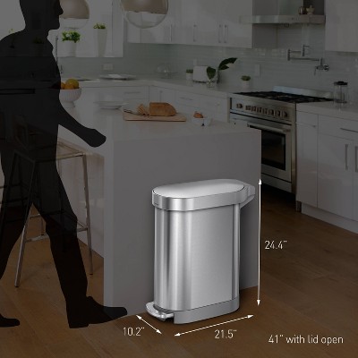 Slim 45L Brushed Stainless Steel Step Trash Can with Plastic Lid