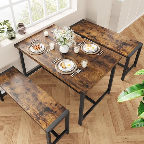 Dining Table Set Kitchen Table Set For 4 Rectangular Dining Room Table Set With 2 Benches For Small Space Apartment Dining Room Retro Brown Target