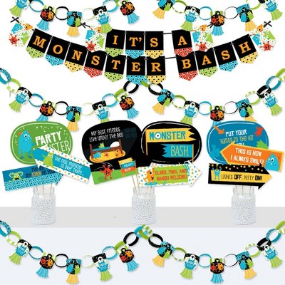 Big Dot of Happiness Monster Bash - Banner and Photo Booth Decorations - Little Monster Birthday Party or Baby Shower Supplies Kit - Doterrific Bundle