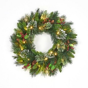 24" Christmas Wreath with Pine Cones , Front Door Christmas Wreath, Winter Christmas Decoration for Window Door Indoor Outdoor - 1 of 4