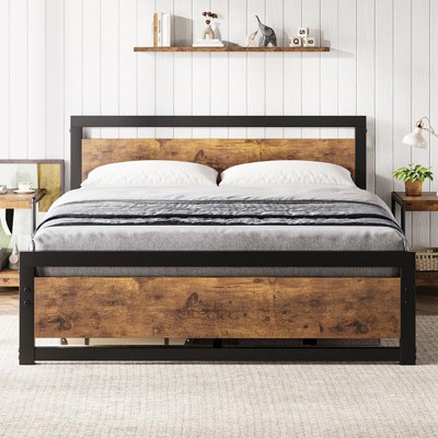 homfan Bed Frame,Heavy Duty Metal Sturdy Full Bed Frame with Headboard and Footboard,Stable Platform Bed Furniture Bed Storage,Easy Assembly