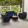 Costway 4 PCS Wicker Patio Furniture Set with Removable Cushions Storage Coffee Table White/Navy/Gray - 4 of 4