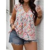 Womens Plus Size Ruffle Sleeveless V Neck Floral Print Blouse Pleated Summer Loose Casual T Shirts - 2 of 4