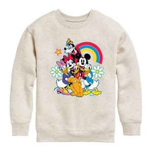 Boys' - Disney - Character Group Rainbow Flower Graphic Long Sleeve Fleece Sweatshirt - 1 of 4