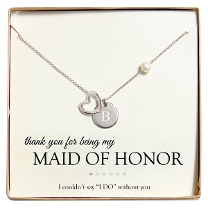 Monogram Maid of Honor Open Heart Charm Party Necklace - B, Women