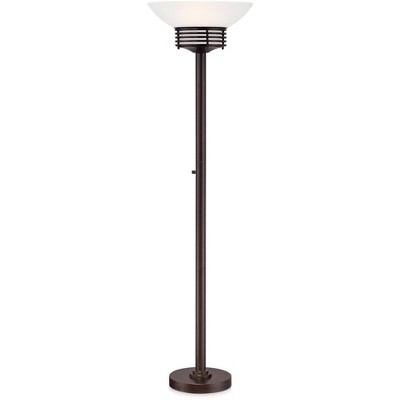 Bronze Torchiere Floor Lamp with Frosted Glass Shade