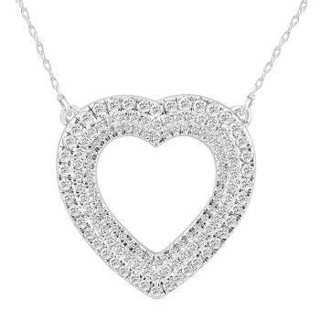 Pompeii3 1 1/4Ct TW Real Diamond Heart Pendant 10k White Gold 1" Tall Necklace